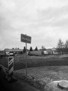 Medyka road sign