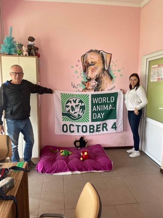 Flying the flag for World Animal Day the Animal rescue centre in Chernivtsi, Ukraine 2022