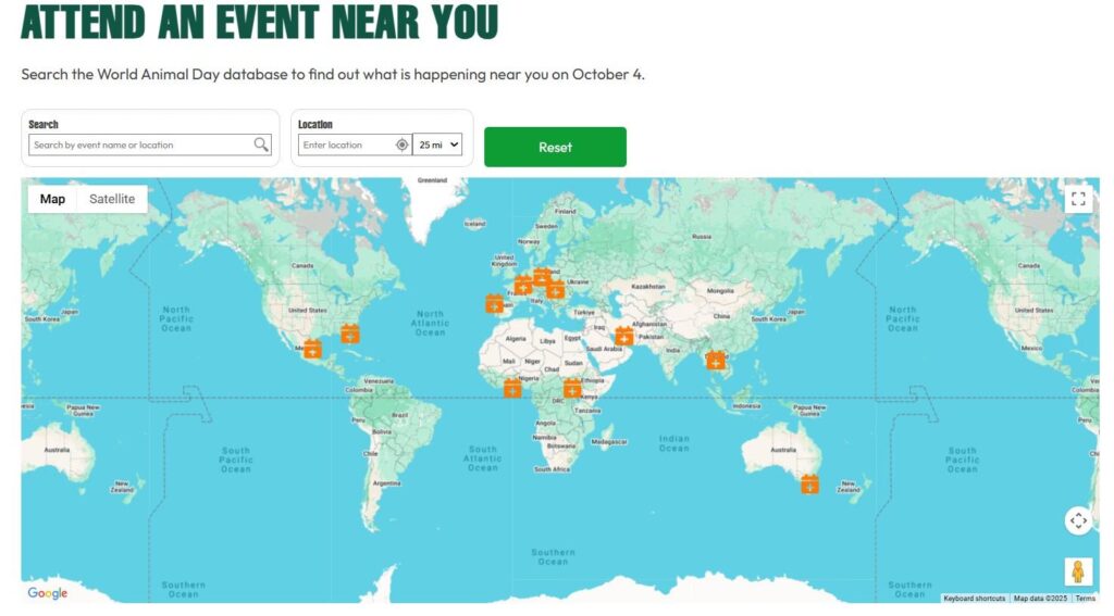 Screenshot of World Animal Day event map